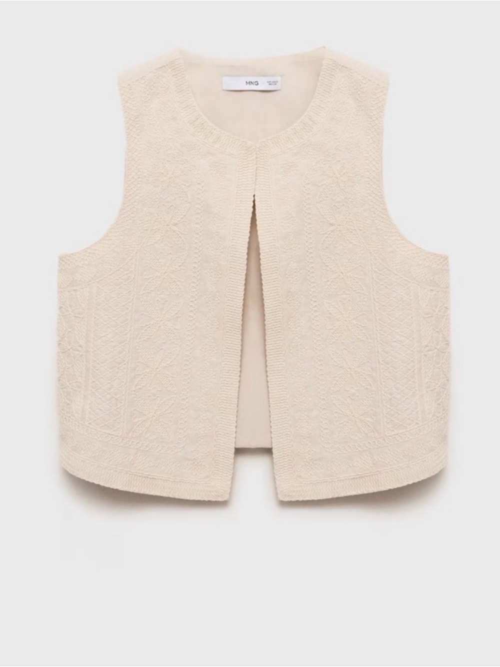 Mango Embroidered Linen Vest Top Large NWT Ecru